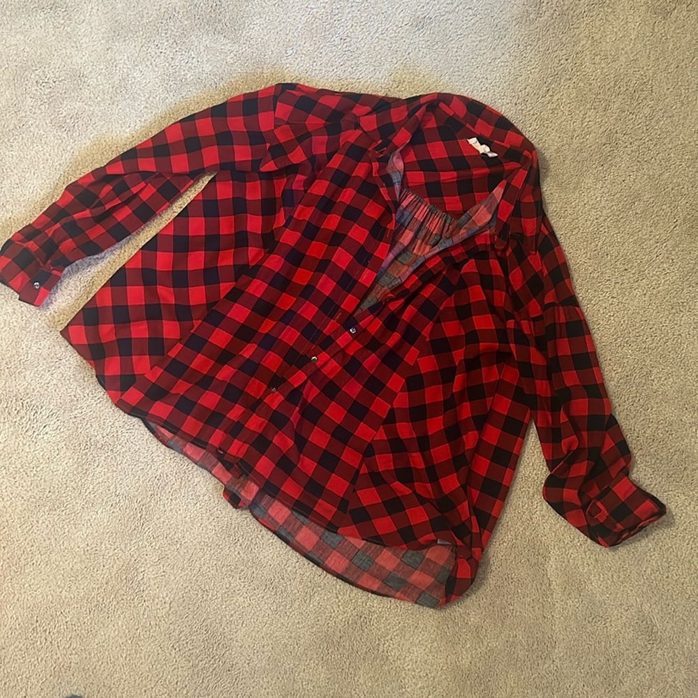 Red plaid button down shirt